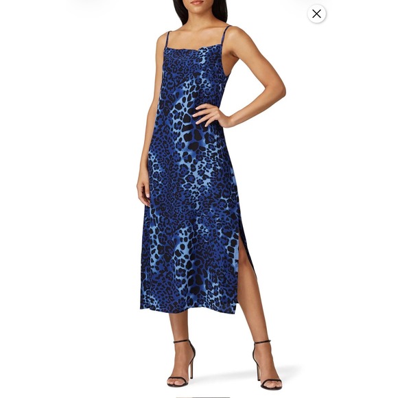 Nightcap Clothing Dresses & Skirts - Nightcap Blue Leopard Silk Maxi Slip Dress Sleeveless Animal Print 90s Indie M